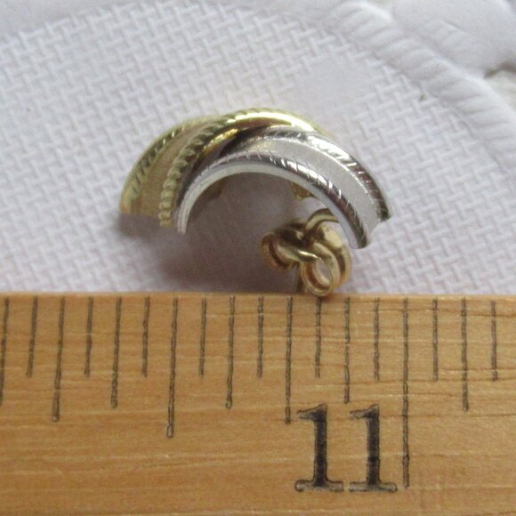 2 Tone, 585/14k, Yellow & White Gold Stud Earrings, Rope & Ribbon design - Picture 8 of 8